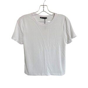 Zara White Short Sleeve Basic T-Shirt Crew Neck Cotton Blend